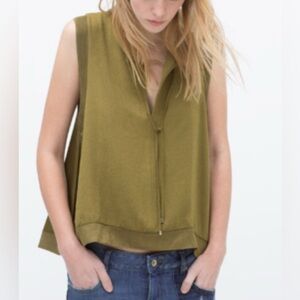 Green sleeveless ZARA top with drawstring, Sz small women’s oversized Y2K casual